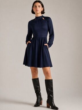 Ted Baker Ryaa Navy Long Sleeve Fit & Flare Mini Dress